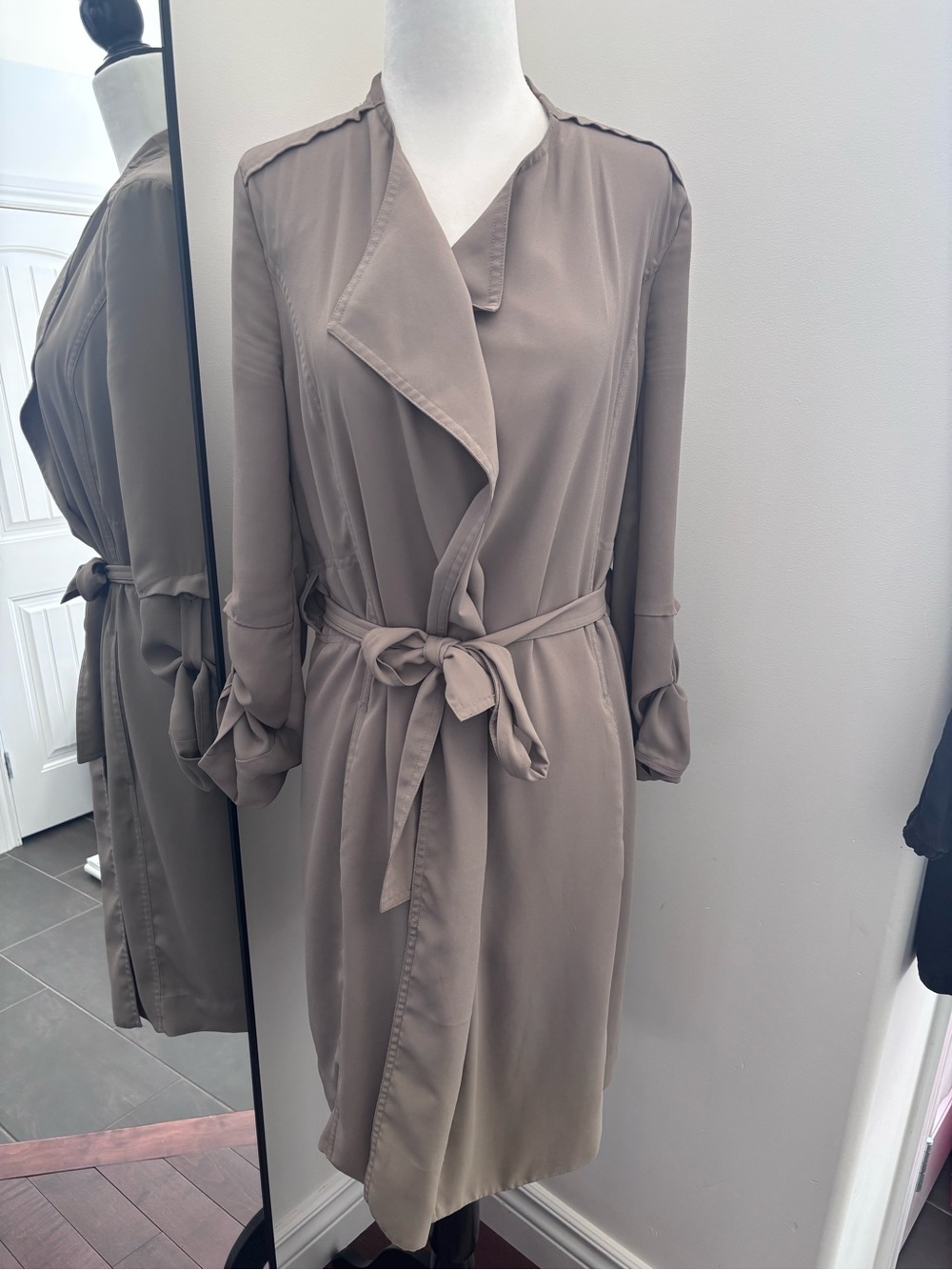 Taupe Tie-Waist Trench Dress
